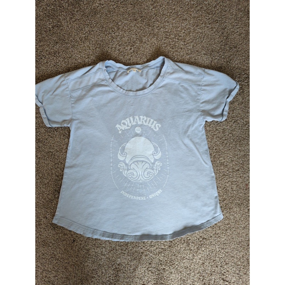 Bohme Casual Light Blue Graphic Summer Tee Shirt Size L